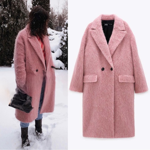 ZARA LIMITED EDITION BLOGGER FAVE Fuzzy Pink Wool Coat Alpaca Wool Trench Coat - Picture 5 of 16
